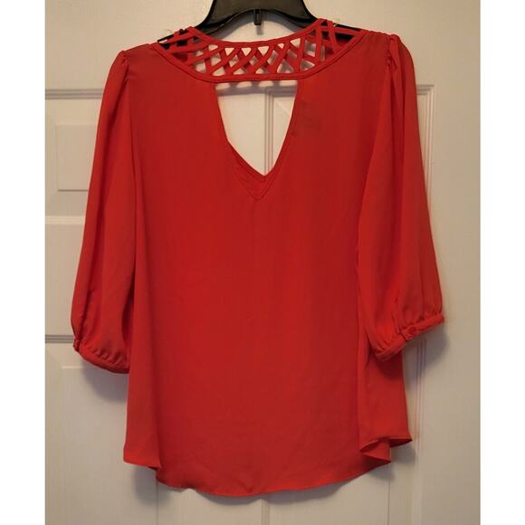 Iz Byer Women's Orange V-Neck 3/4 Sleeve Shirt Size Large - Picture 2 of 9